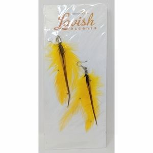 NWT Feather Dangle Earrings Embellished with Crystals - Yellow